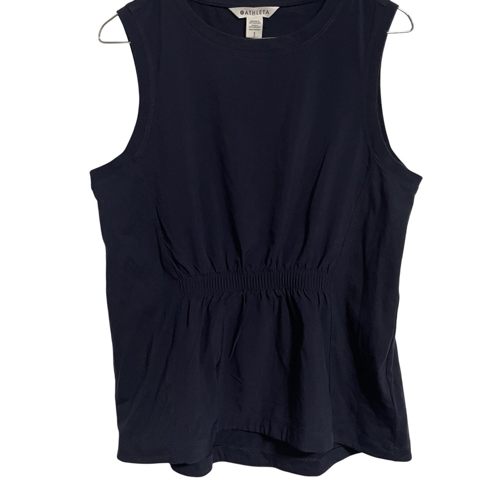 Athleta Navy Blue Sleeveless Ruched Waist Tank Top Womens Size Small - Picture 4 of 7